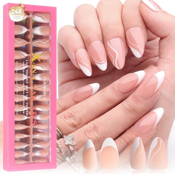 French Gel Nail Tips Medium Almond - 240PCS 4-IN-1 Matte  Pre-Top & Pre-colored - Picture 1 of 10